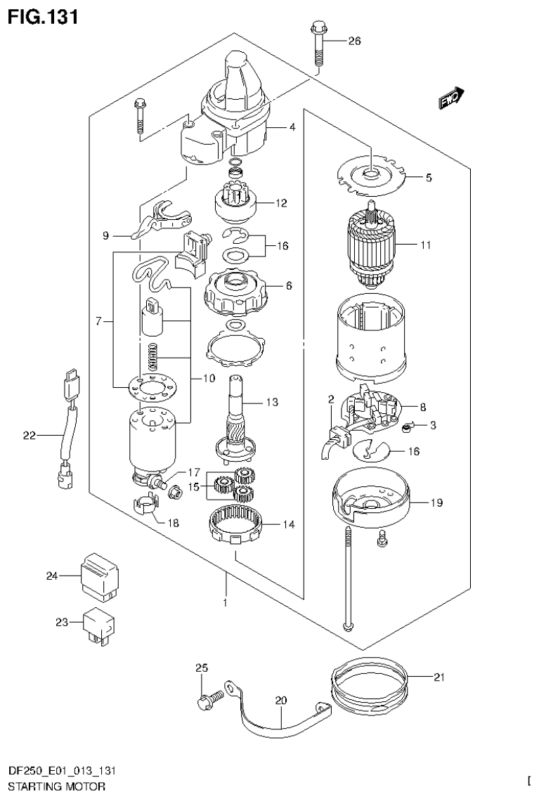 Suzuki DF200T, DF200Z, DF225T, DF225Z, DF250T, DF250Z STARTING MOTOR parts diagram